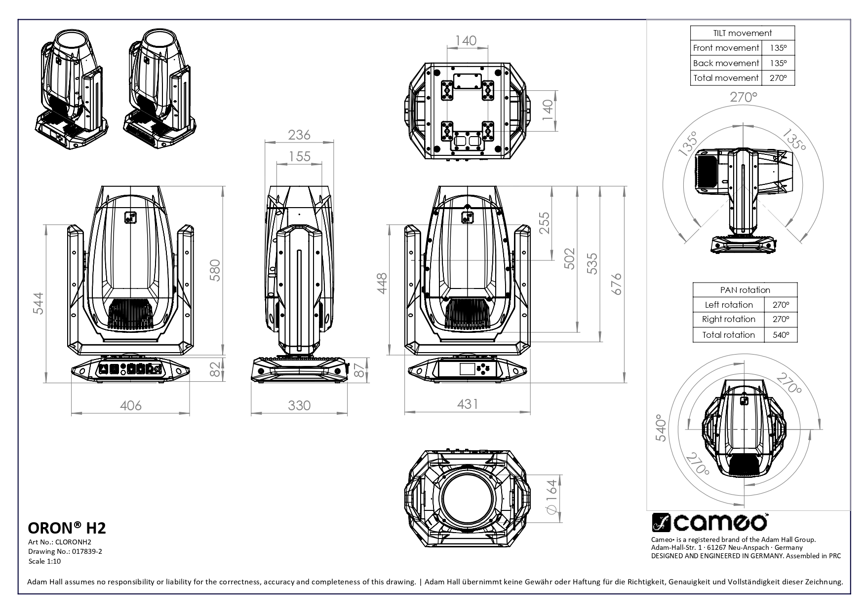 Control Lumínico | Cabeza Móvil Laser Hibrida IP65 Cameo ORON® H2