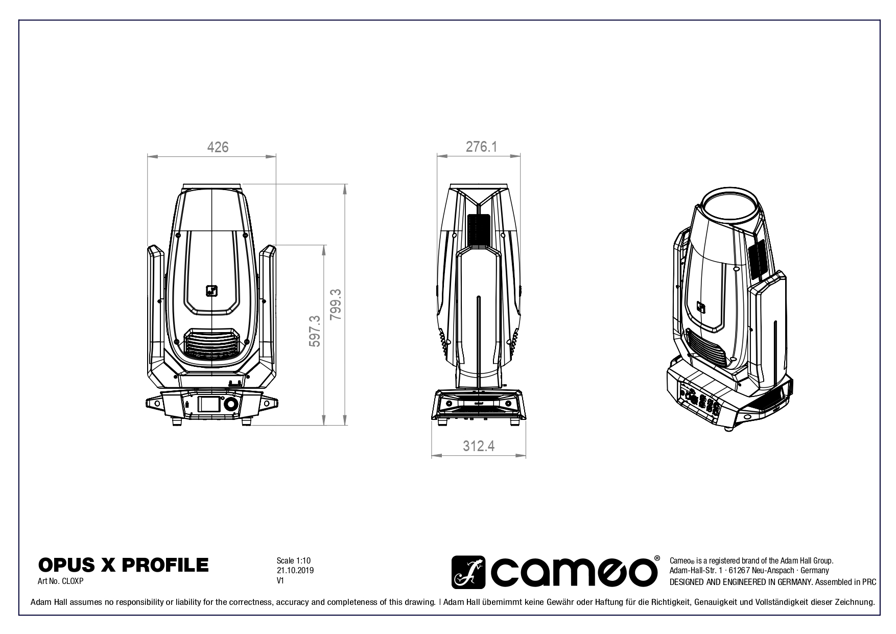 Control Lumínico | Cabeza móvil Profile Cameo Opus X