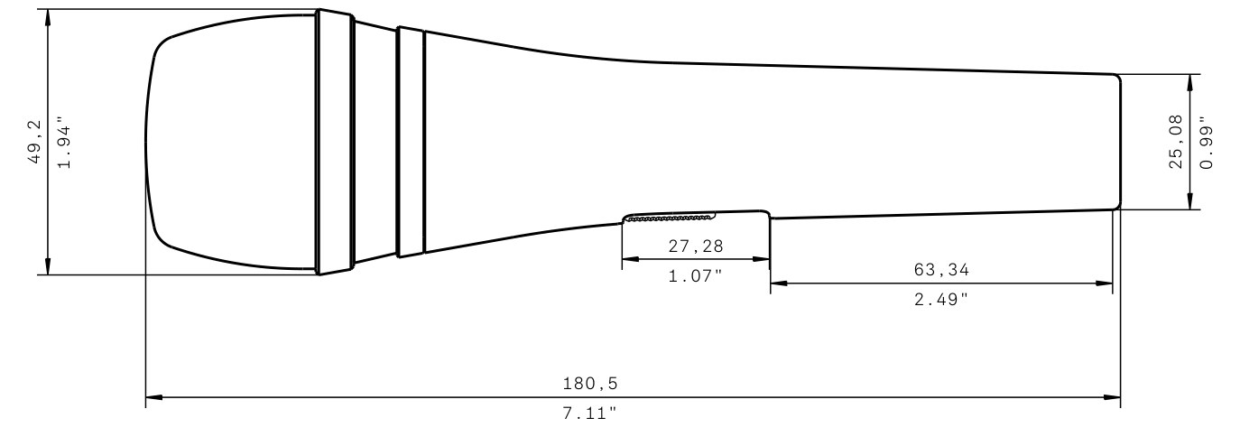 Dibujo técnico con dimensiones Micrófono dinámico e 835