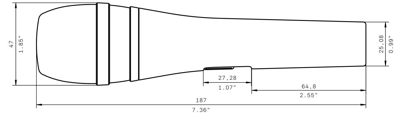 Dibujo técnico con dimensiones Micrófono dinámico e 845
