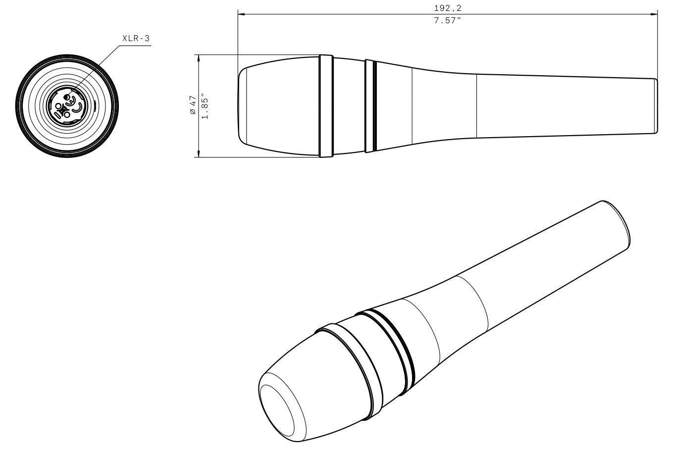 Dibujo técnico con dimensiones Micrófono de condensador e 865