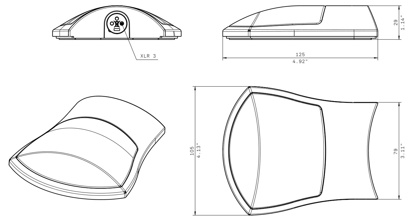 Dibujo técnico con dimensiones Micrófono de superficie de condensador e 901