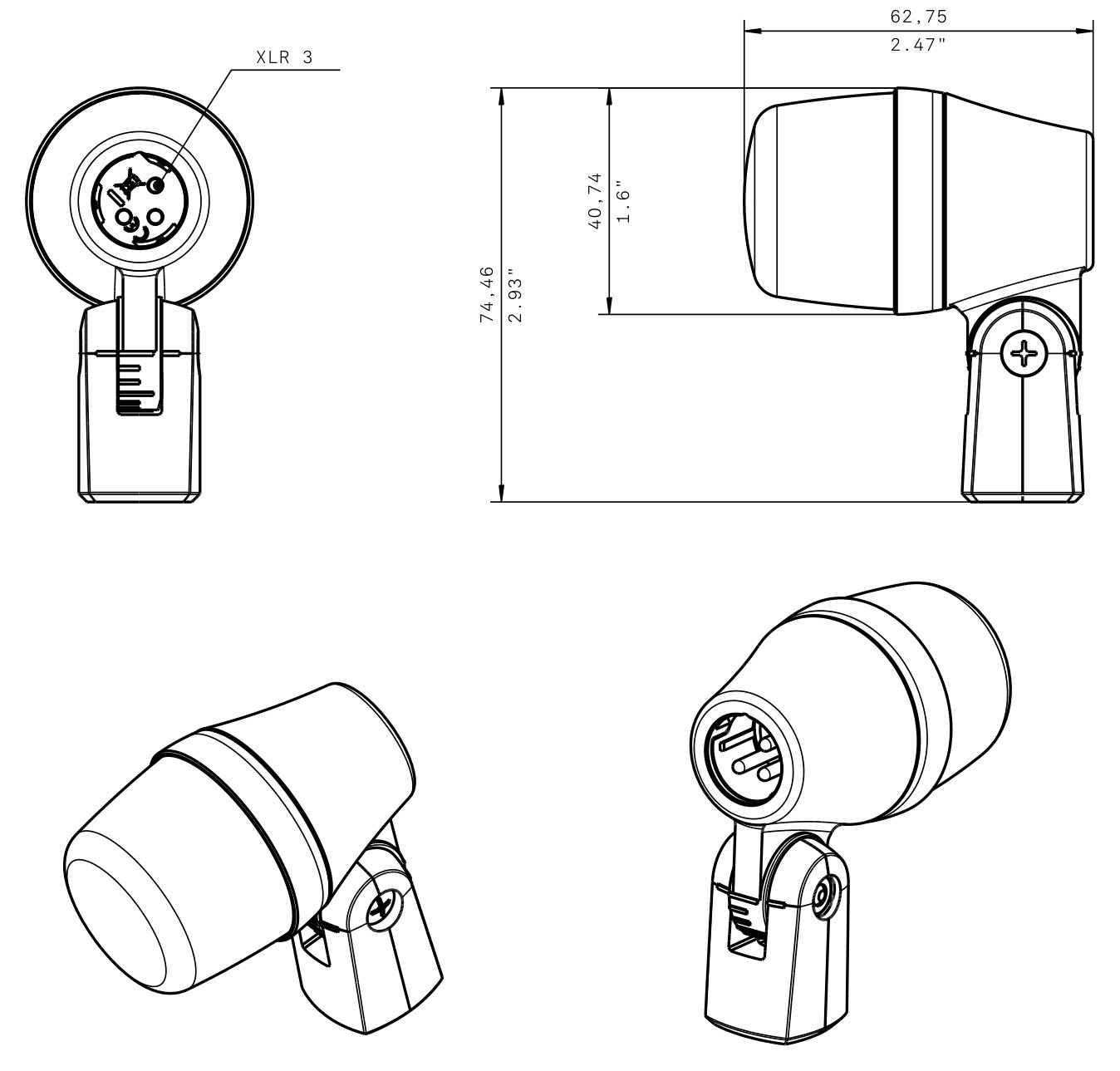 Dibujo técnico con dimensiones Micrófono dinámico de instrumento e 904