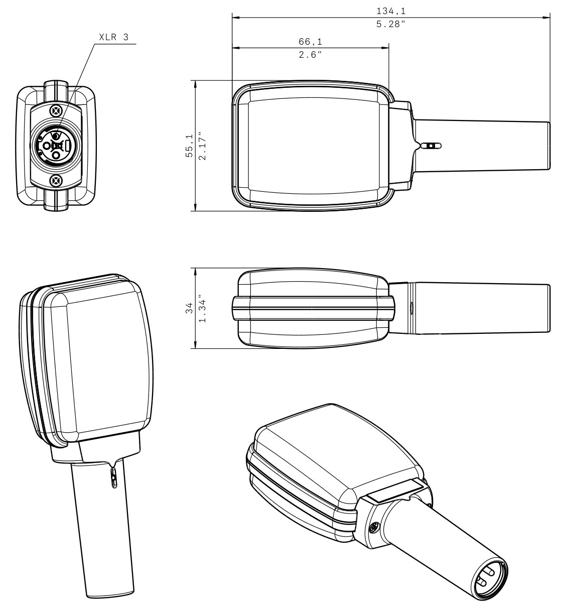 Dibujo técnico con dimensiones Micrófono dinámico de instrumento e 906